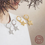 925 Silver Round Star Mix Zirconia Hoop Earring for Women