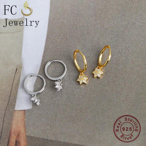 925 Silver Golden Square Flower Zircon Pendant Earring