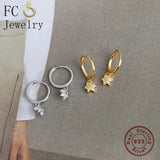925 Silver Golden Square Flower Zircon Pendant Earring