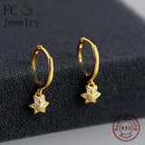 925 Silver Golden Square Flower Zircon Pendant Earring