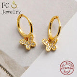 925 Silver Butterfly Crystal Piercing Hoop Earrings