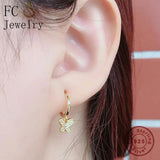 925 Silver Butterfly Crystal Piercing Hoop Earrings