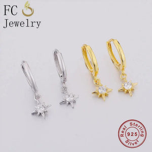 925 Silver Zircon Bead Pendant Hoop Earring for Women