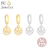 925 Silver Round Smile Face Pendant Hoop Earring For Women
