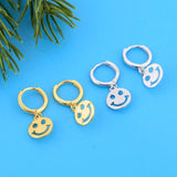 925 Silver Round Smile Face Pendant Hoop Earring For Women