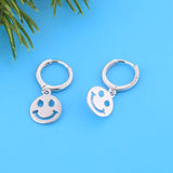 925 Silver Round Smile Face Pendant Hoop Earring For Women