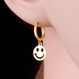 925 Silver Round Smile Face Pendant Hoop Earring For Women
