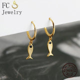 925 Silver Sea Fish Zirconia Hoop Earrings for Women