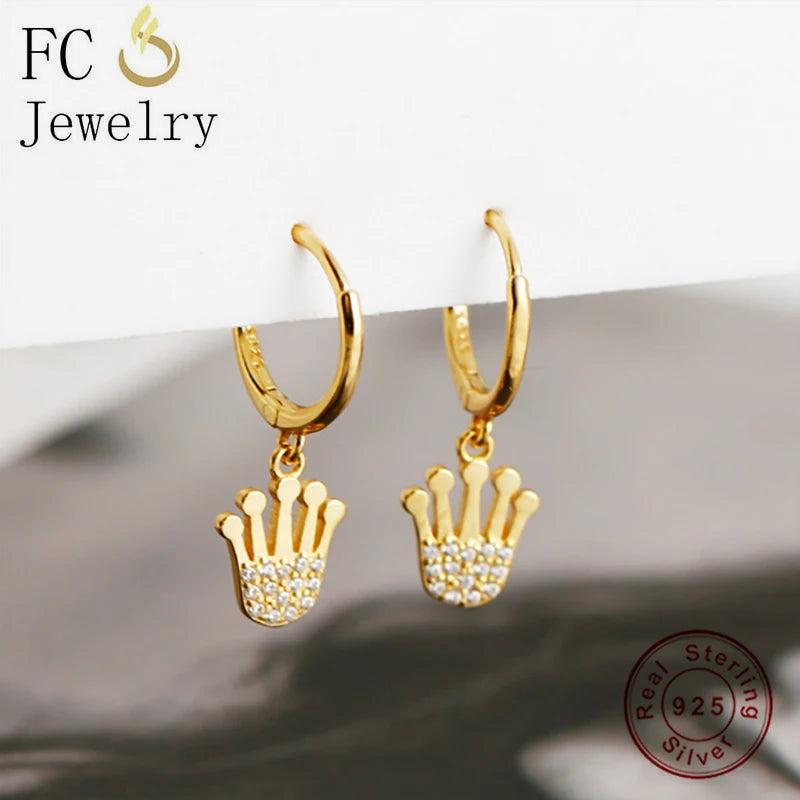 925 Sterling Silver Crown Zircon Hoop Earring for Women