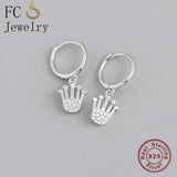 925 Sterling Silver Crown Zircon Hoop Earring for Women