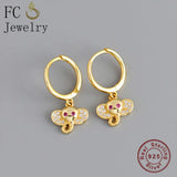 925 Silver Elephant Pink Zircon Crystal Hoop Earring