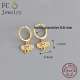 925 Silver Elephant Pink Zircon Crystal Hoop Earring