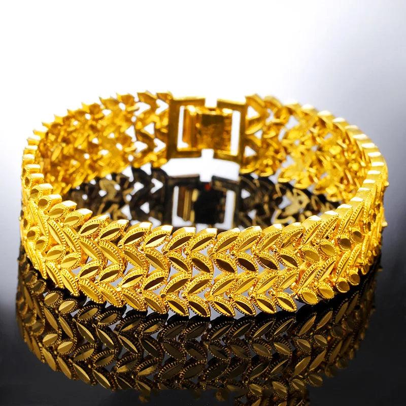 24k Gold Plated Heart Pattern Watch Bracelet for Men Women