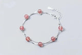 Natural Rose Quartz Stone Double Rows Chain Bracelet