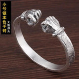Men's 999 Silver Power Fist Cuff Bracelet Retro Personality Solid
