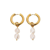 18KGF Natural Freshwater Pearl Hoop Earrings French Style