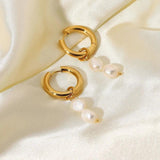 18KGF Natural Freshwater Pearl Hoop Earrings French Style