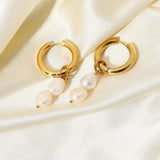 18KGF Natural Freshwater Pearl Hoop Earrings French Style