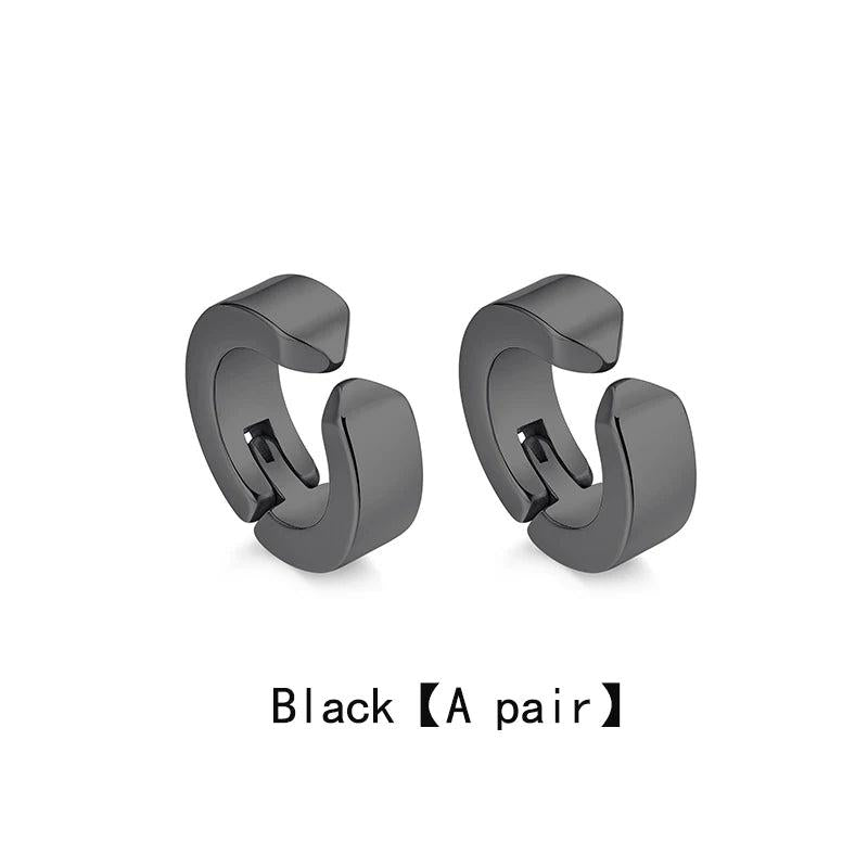 Men's Stainless Steel Non-Piercing Clip On Ear Stud Cuff Earrings