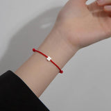 S925 Sterling Silver Flowers Red Rope Clover Bracelet For Women