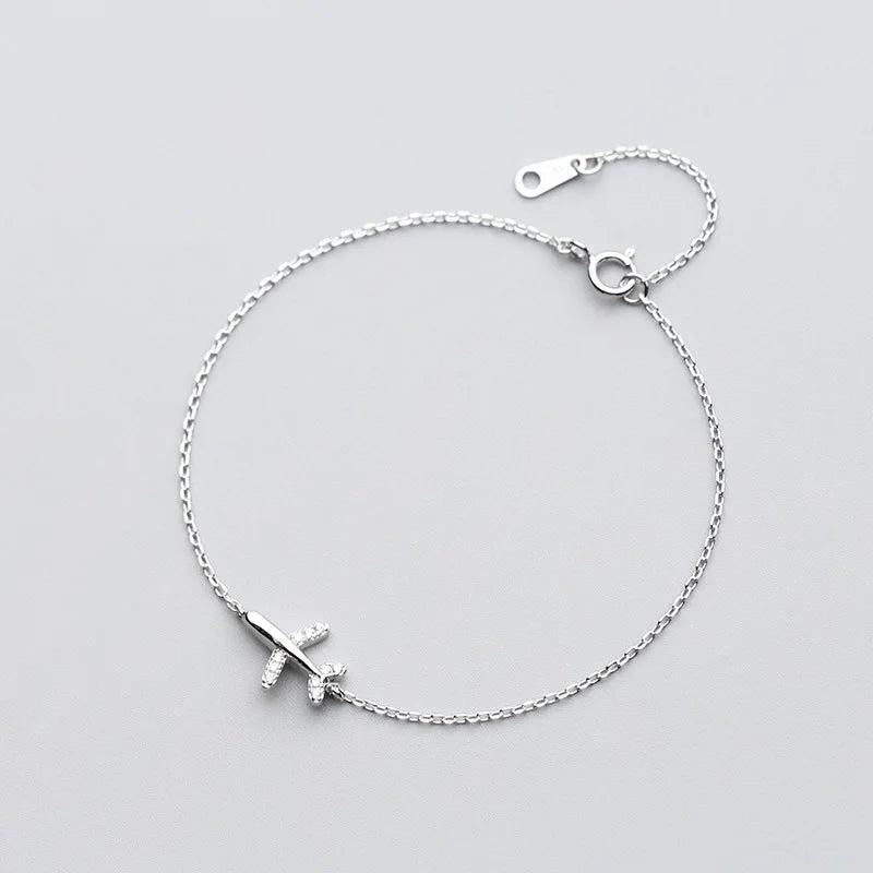 Silver Airplane Bracelet 925 Jewelry Chain for Women Girls