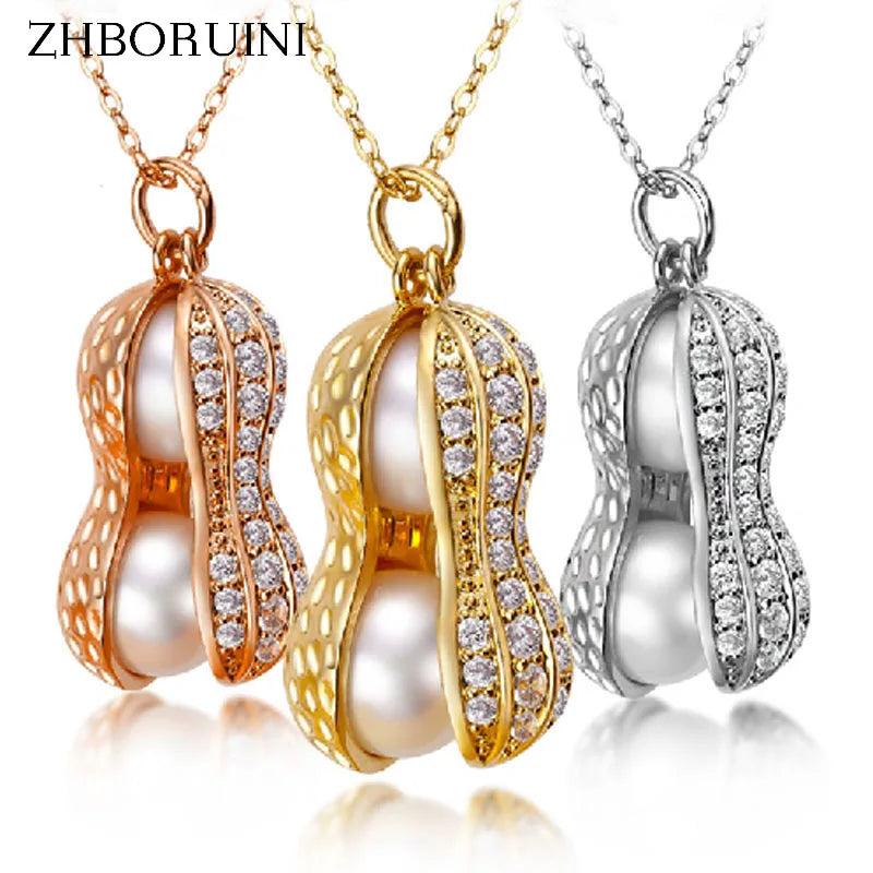 Freshwater Pearl Peanut Pendant 925 Sterling Silver Jewelry
