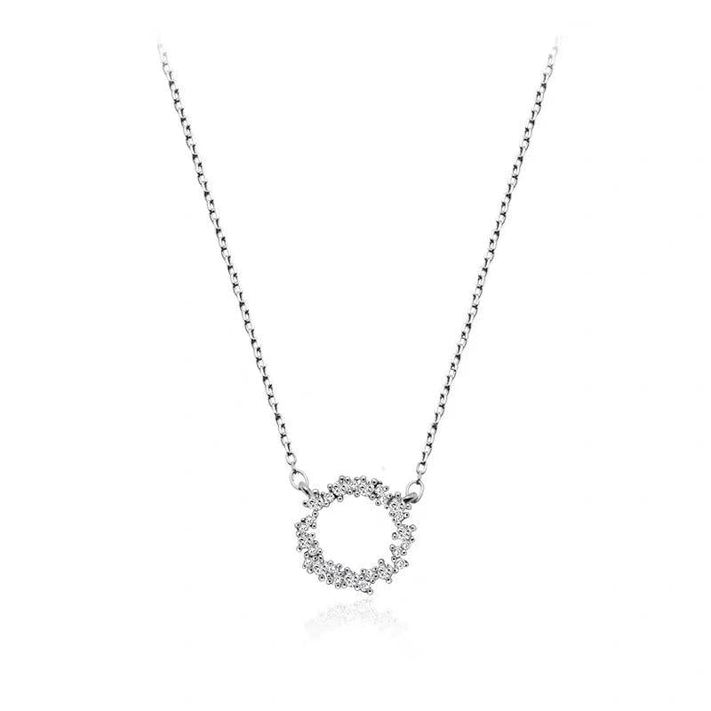 925 Silver Zircon Circle Pendant Necklace Set for Women NK069