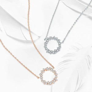 925 Silver Zircon Circle Pendant Necklace Set for Women NK069