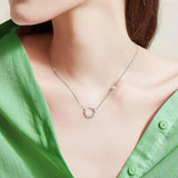 925 Silver Zircon Circle Pendant Necklace Set for Women NK069