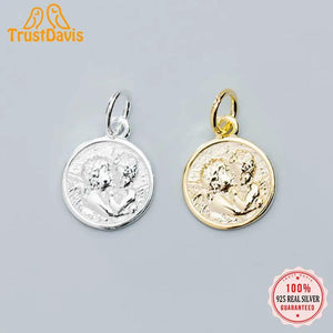 Trustdavis 925 Silver Round Coin Charm Pendant DIY Jewelry DZ111