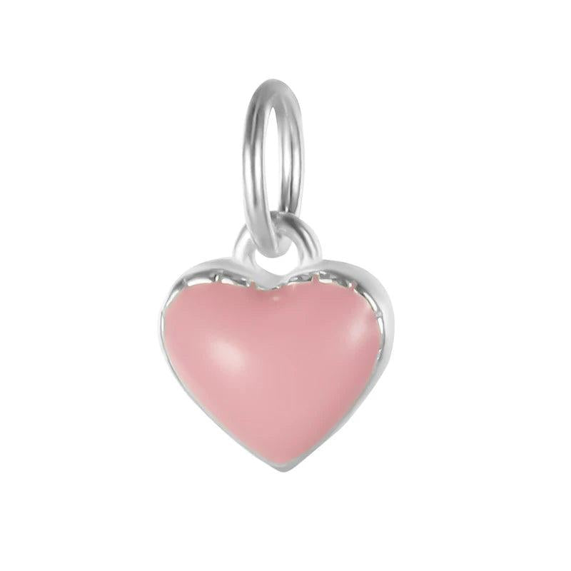 TrustDavis Sterling Silver Pink Heart Charms Pendant for Jewelry DIY