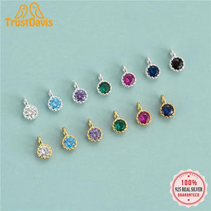 TrustDavis 925 Silver Zircon Round Charm Pendant DIY Jewelry