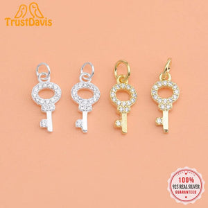 TrustDavis 925 Sterling Silver Mini Key Charm Pendant DIY Jewelry HY027