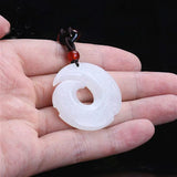 Natural Jade Rune Pendant Necklace Double-Sided Hand-Carved Charm