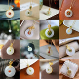 Vintage Hetian Jade Round Pendant Necklace Antique Craft Charm Silver Jewelry