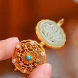 Sterling Silver Palace Style Perfume Bag Pendant with Hetian Jade