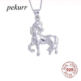 925 Silver Big Steed Horse Female Pendant Long Chain Animal Necklace