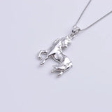 925 Silver Big Steed Horse Female Pendant Long Chain Animal Necklace