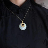 Vintage Chinese Style Sterling Silver Gilded Jade Necklace Pisces Princess