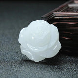 Natural Jade Rose Flower Pendant Necklace Hand-Carved Charm Jewelry