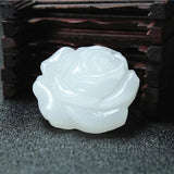Natural Jade Rose Flower Pendant Necklace Hand-Carved Charm Jewelry