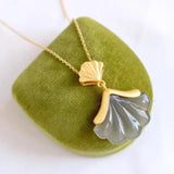 Hetian Jade Gray Jade Pendant Shell Fan-Shaped Leaf Necklace S925