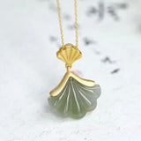 Hetian Jade Gray Jade Pendant Shell Fan-Shaped Leaf Necklace S925
