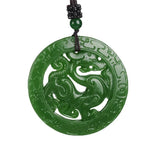 Chinese Xinjiang Green Jade Dragon Pendant Necklace Amulet Luck Men