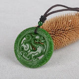 Chinese Xinjiang Green Jade Dragon Pendant Necklace Amulet Luck Men