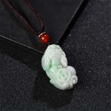 Natural Emerald Money Pixiu Pendant Necklace Luck Amulet