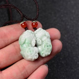 Natural Emerald Money Pixiu Pendant Necklace Luck Amulet