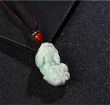 Natural Emerald Money Pixiu Pendant Necklace Luck Amulet