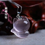 925 Silver Chain Pink Chalcedony Fox Pendant Necklace Charm Jewellery