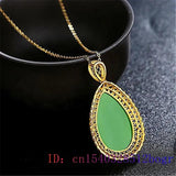 Jade Water Drop Pendant Agate Charm 925 Silver Necklace